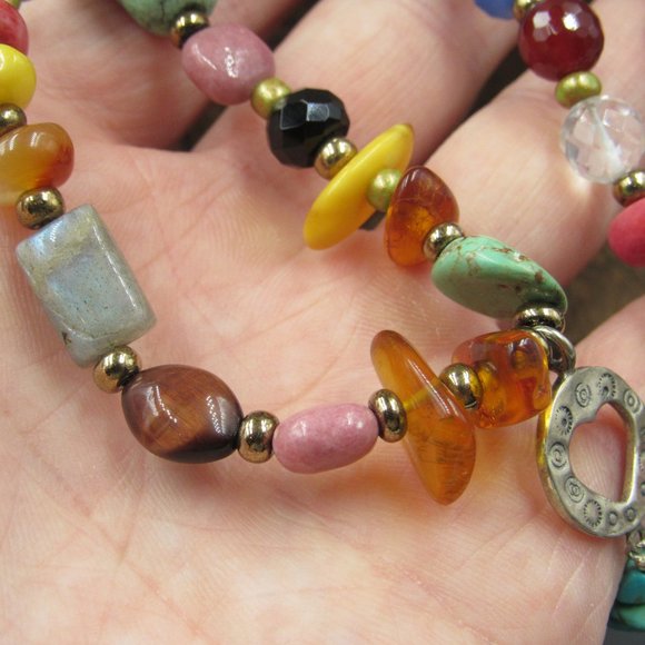 18" Sterling Silver Various Stones Heart Necklace Vintage - Picture 4 of 9